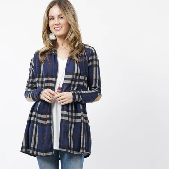 Plaid Elbow Patch Sweater Cardigan - Picture 2 of 10